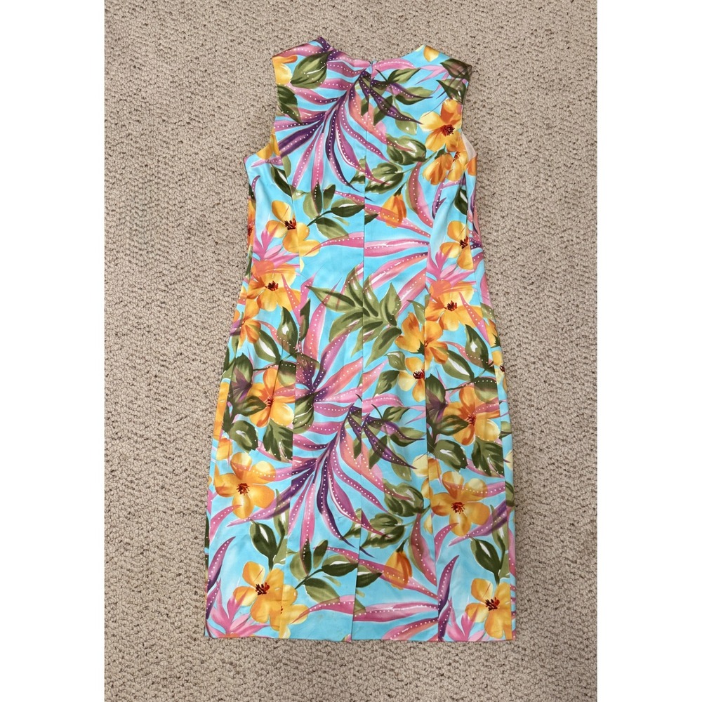 Harve Benard Tropical Floral Sheath Dress Cotton Sleeveless Lined Size 4 Resort - Picture 5 of 7